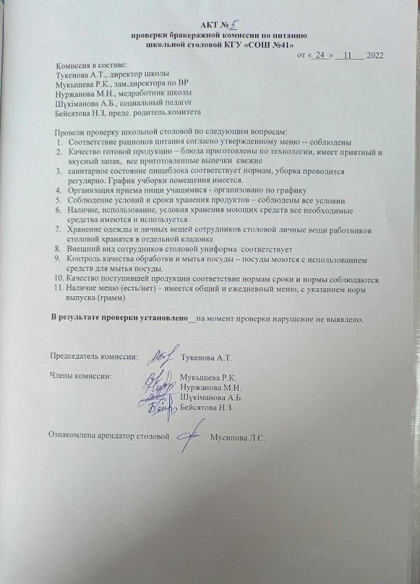 А КТ  проверки бракеражной комиссии по питанию